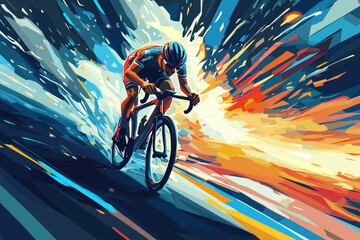 Professional bicyclist riding a bike cycling on abstract low poly color graphic background. Cycle sport low poly style cyclist poster, vector illustration