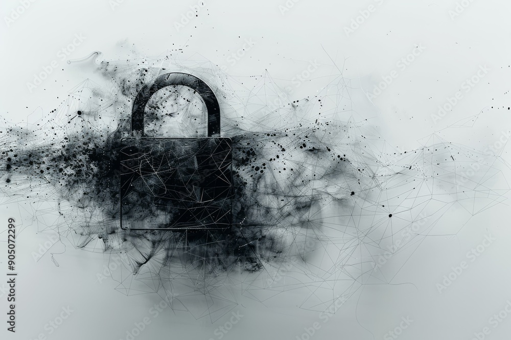 Poster conceptual digital art of a tree with glowing padlocks, merging technology and nature in secure envi