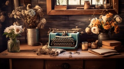 Vintage Typewriter on a Rustic Wooden Desk