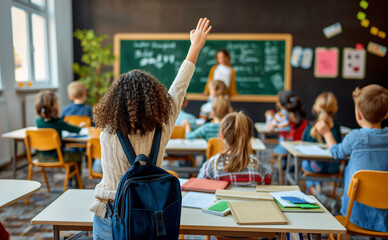 Girl Raising her Hand in Class
