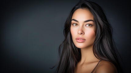 A beautiful young woman model against a dark background, with space for text