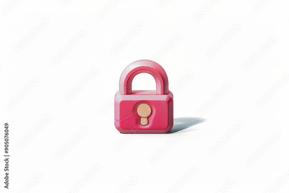 Poster pink padlock isolated on a plain white background, highlighting simplicity and security in minimal d