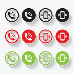 Isolated shadow mobile phone call logo icon design with green, red and black color