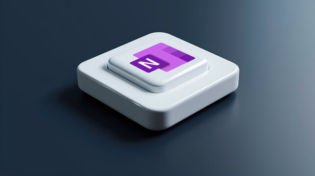 White square button with Microsoft OneNote logo on dark background