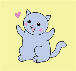 cute gray blue kitten on yellow background