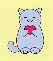 cute gray blue kitten on yellow background