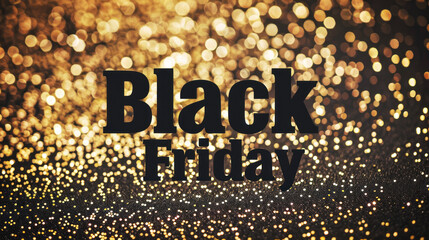 A Black Friday sale sign displayed against a backdrop of glittering lights, creating a festive and inviting atmosphere for holiday promotions, retail sales, and shopping events