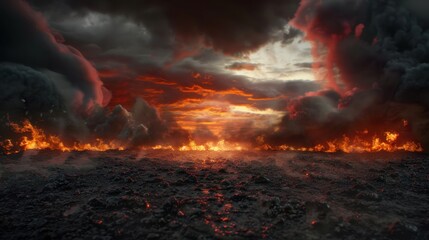 Expansive Battleworld view, chaotic battlefield,- smoke fire stormy sky