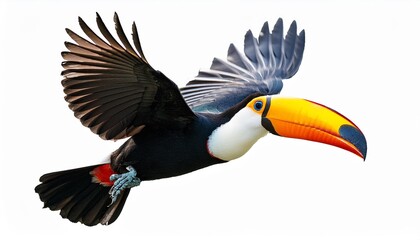 Naklejka premium 飛んでいるオニオオハシ(flying toco toucan on white) 