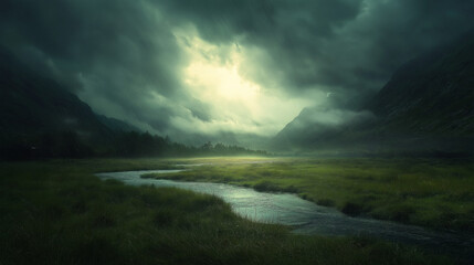 Naklejka premium moody landscape photo with added effects and color corrections, creating a dramatic scene