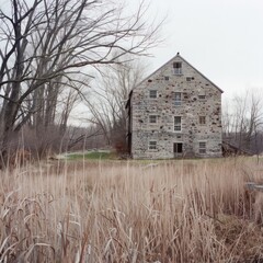 Obraz premium Medium shot of old Mill, isolated on a white background, bright tonality, 