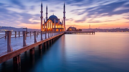 Mosque on the Water at Sunset