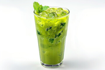 Refreshing mint mojito cocktail in a tall glass filled with ice, showcasing vibrant green color and fresh mint leaves.