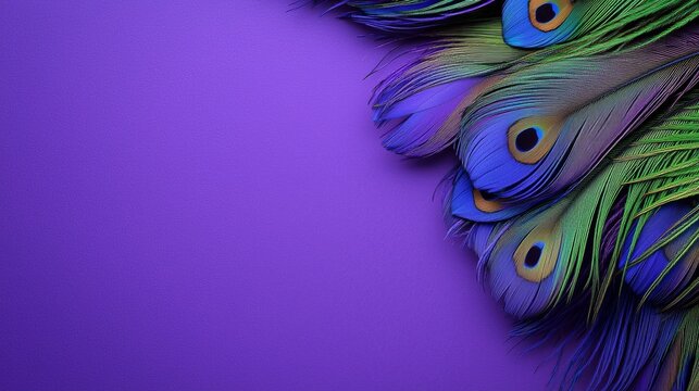 Peacock feathers of the purple background