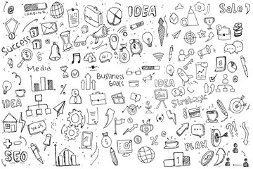 Business doodles, vector hand drawn sketch on white paper
