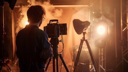 Fototapeta premium Photographer in a studio setting with professional lighting
