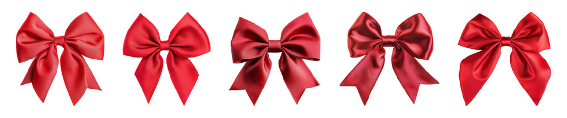 Naklejka premium Collection of red bow isolated on a transparent background, cut-out, PNG