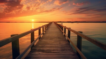 Obraz premium Sunset over a Wooden Pier