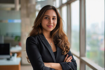 young indian businesswoman standing confidently