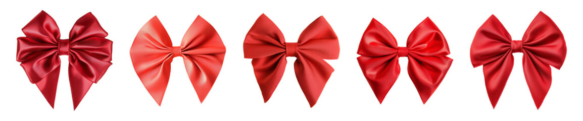 Fototapeta premium Collection of red bow isolated on a transparent background, cut-out, PNG