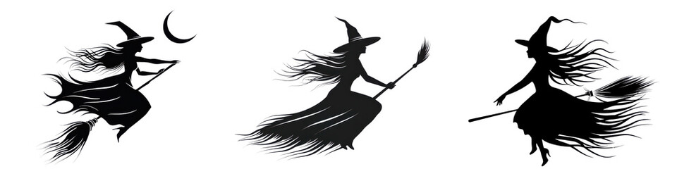 Three witches flying on brooms