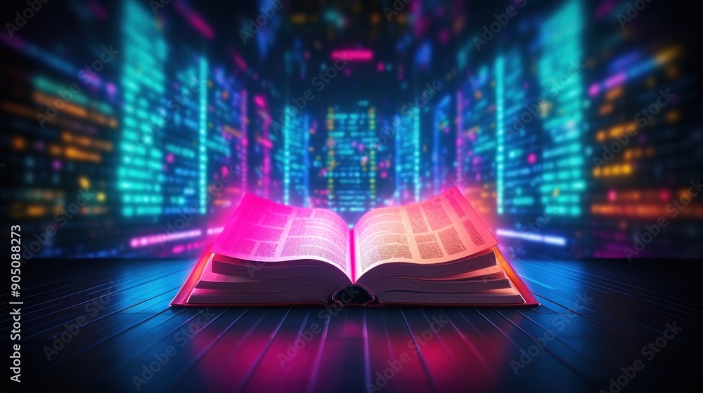 Poster open book with digital code background