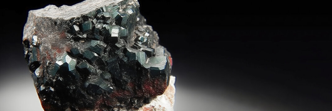 Edenite is rare precious natural geological stone on gradient background in low key, isolate. AI generated.