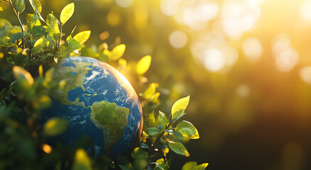 "Close-Up of the Earth with Greenery and Sunlight Highlight"