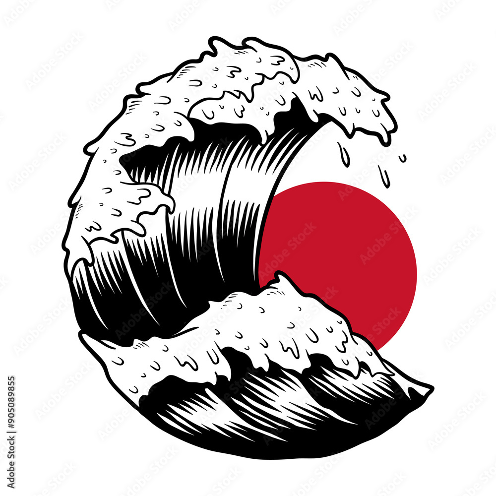 Poster japanese wave sticker with white border