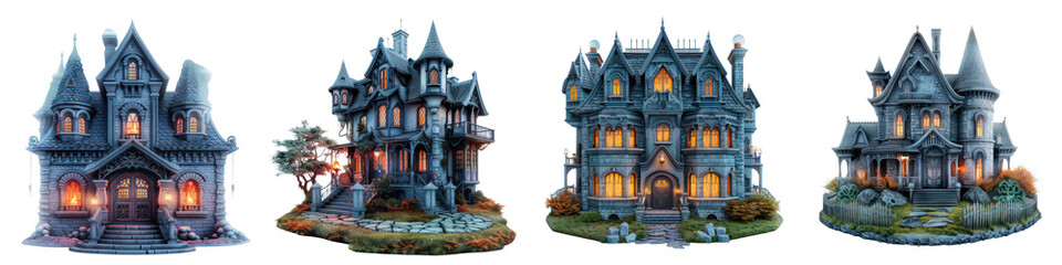 Four houses with different styles and designs