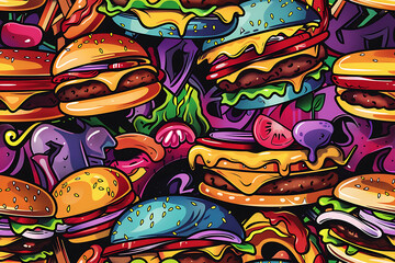 Seamless colorful pattern with fast food
