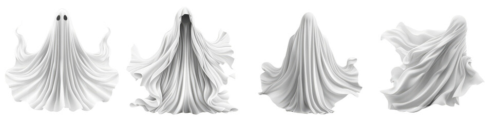 Fototapeta premium Four ghosts in white robes, one of which is a skeleton
