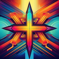 A vibrant abstract design featuring a colorful cross, radiating energy and creativity in a modern artistic style.