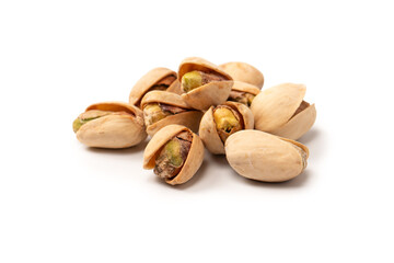 Tasty pistachios isolated on a white background.
