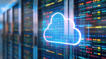 Fototapeta premium cloud computing technology with data servers in the background. Digital and technology concepts.