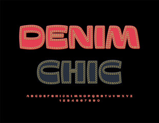 Vector creative advertisement Denim Chic. Jeans style Font. modern Stylish Alphabet Letters and Numbers set. 