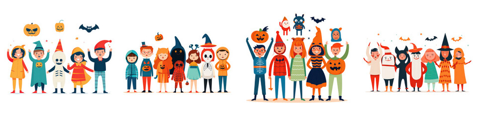 A group of people in Halloween costumes are standing in a line