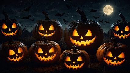 Mischievous Grins: Bats and Pumpkin Light Up the Halloween Sky