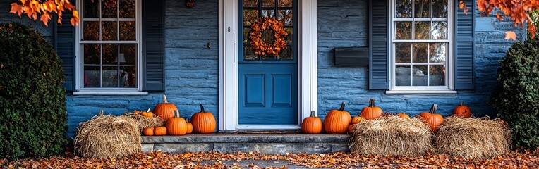Welcoming House Entrance Adorned with Autumn Decor