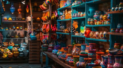 Fototapeta premium Colorful pottery in traditional market