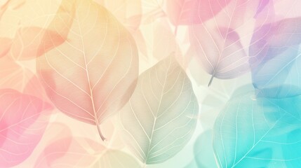 Soft Pastel Leaves with Gentle Gradient Colors and Intricate Vein Details.