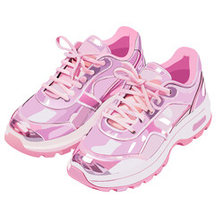 Pink on-trend vector glitter sneakers isolated on white