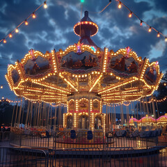 Lit-up carnival rides at a fall fair