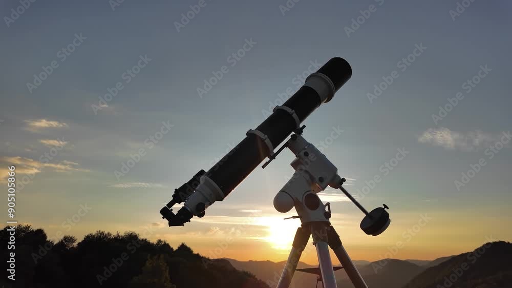 Canvas Prints preparing for night sky observing with a astronomical telescope just before sunset.