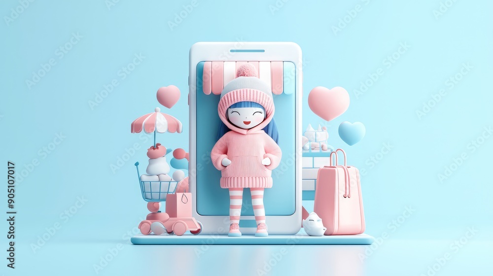 Poster modern online store interface in 3d with vibrant colors and intuitive navigation for enhanced shoppi