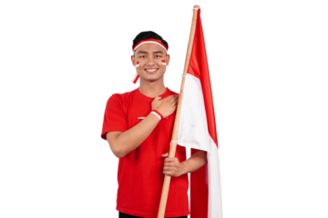 An Indonesian man giving salute to celebrate Indonesia's independence day on 17 August isolated transparent