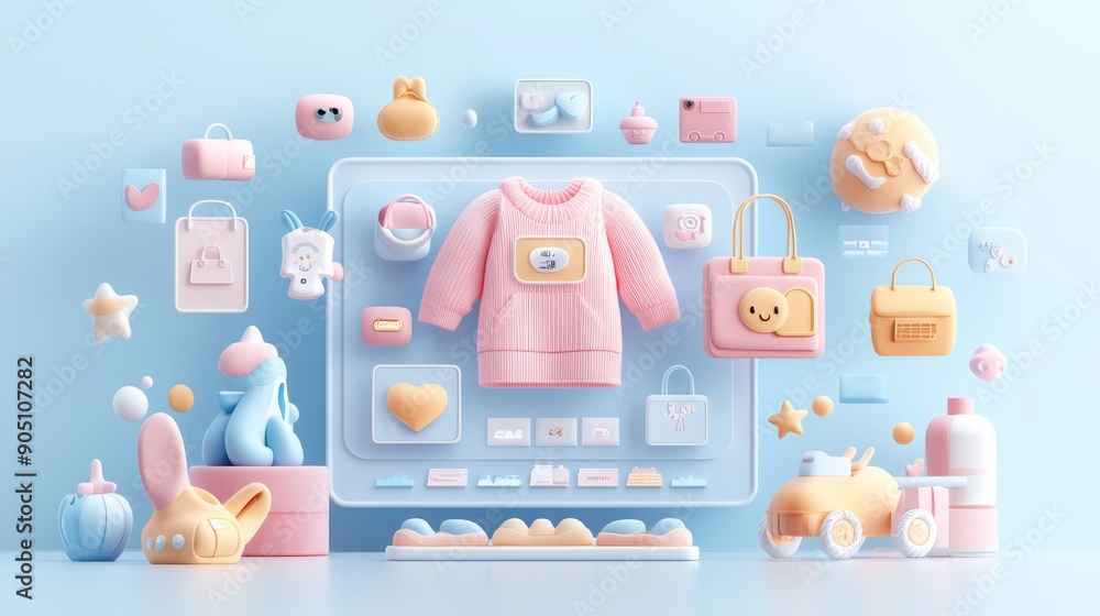 Poster modern 3d online store interface with detailed ui elements for seamless shopping experience, generat
