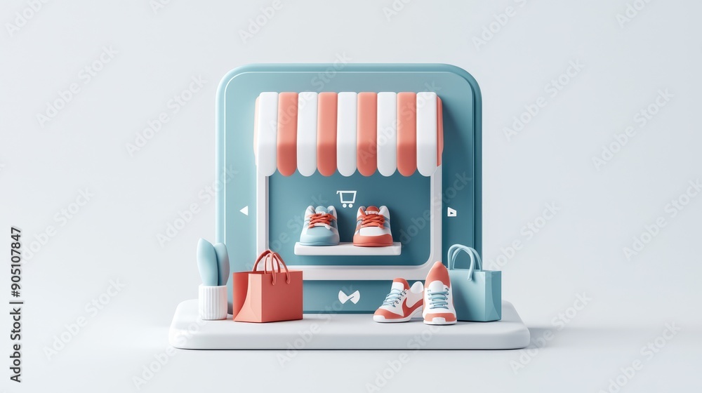 Poster futuristic 3d online store interface with advanced shopping features, generative ai