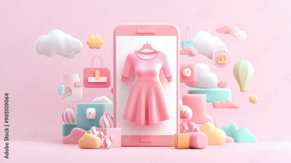 Poster futuristic 3d online shopping interface with vibrant design and advanced user experience, generative
