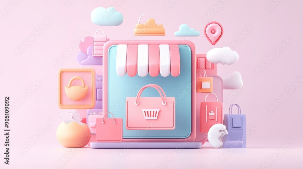 Poster futuristic online shopping interface - 3d high-quality rendering for advanced user experience, gener